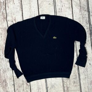 Vintage 80s Izod Lacoste Blue Vneck 1980s Sweater Men Shirt